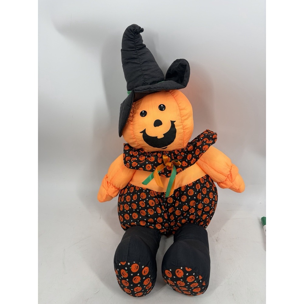 VTG Dan Dee Nylon Puffalump Style Halloween Pumpkin Witch 26" Plush